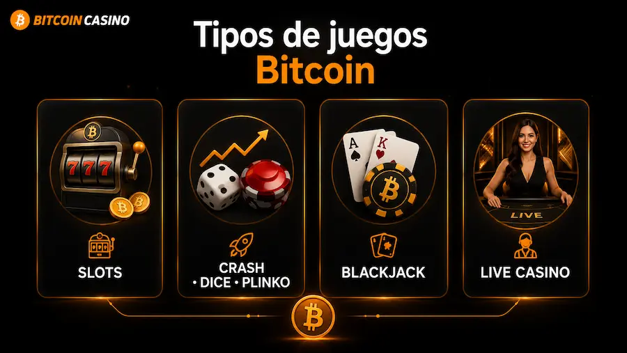 Tipos de juegos en un Bitcoin casino: slots, live casino y crash